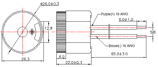 Active Piezo Buzzer PCW26220W65-12V-2700-F Structure Diagram