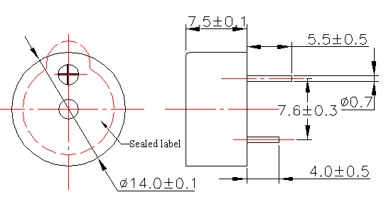 12V Active Piezo Buzzer PCW14075N-4100-F Structure Diagram