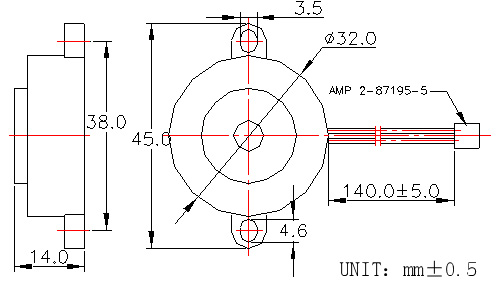 Active Piezo Buzzer PCH32140W140-24V-4000-F Structure Diagram