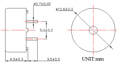 9V Passive Piezo Buzzer P13065P3.5-10C-4000-F Structure Diagram