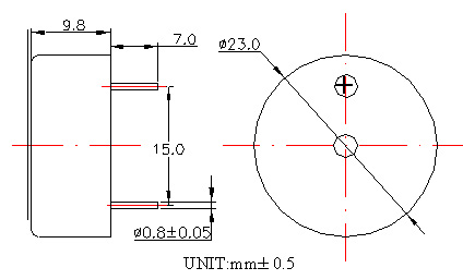 12V micro Active Piezo Buzzer PC23098-3500-F Structure Diagram
