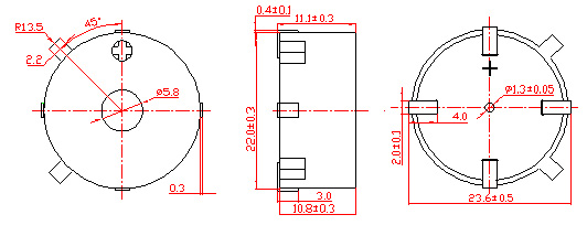 9V mini SMD Piezo Buzzer P22110SM-25C-4000-F Structure Diagram