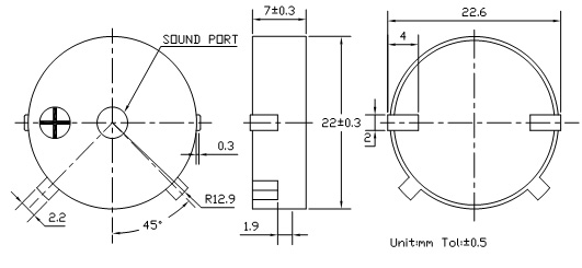 12V SMD Piezo Buzzer Structure Diagram