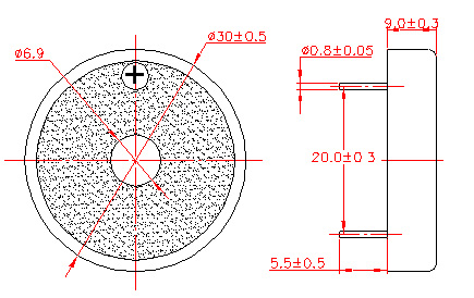 Passive Piezo Buzzer P30090-55C(5V)-1000-F Structure Diagram