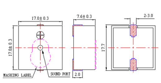 12V SMD Piezo Buzzer PC1717075-4000-F Structure Diagram
