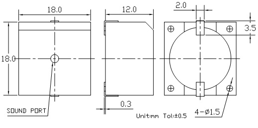 10V SMD Piezo Buzzer PW1818120-28C-4000-F Structure Diagram