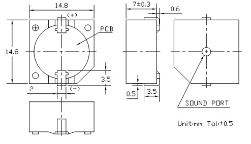 7V SMD Piezo Buzzer PW1515070-15C-3650-F Structure Diagram