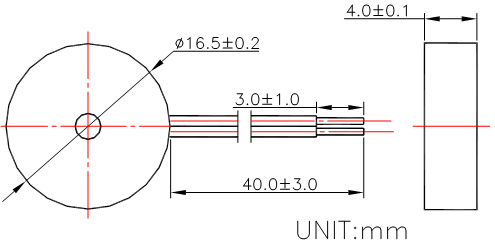 5V Passive Piezo Buzzer P17040W40-15C-4000-F Structure Diagram