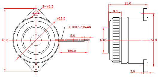 24V Active Piezo Buzzer PCH30250W150-3500-F Structure Diagram