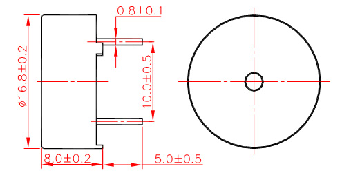 5V mini Passive Piezo Buzzer P17080P5-15C-4000-F Structure Diagram