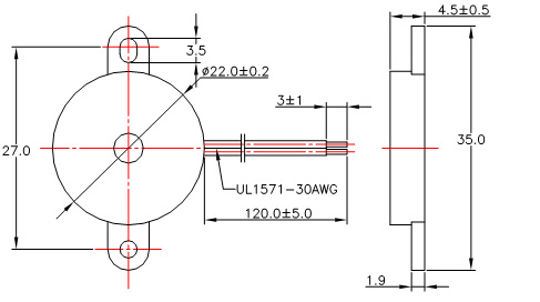 12V Passive Piezo Buzzer PH23045W120-24C-4000-F Structure Diagram