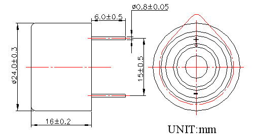 Active Piezo Buzzer PCW24160-12V-4000-F Structure Diagram