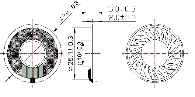 28mm Mylar Speaker SM28S502-8R-F Structure Diagram