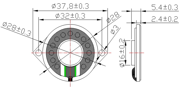 28mm Mylar Speaker SM28S507-8R-F Structure Diagram