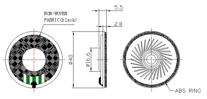 40mm Mylar Speaker SM40S030-8R-F Structure Diagram