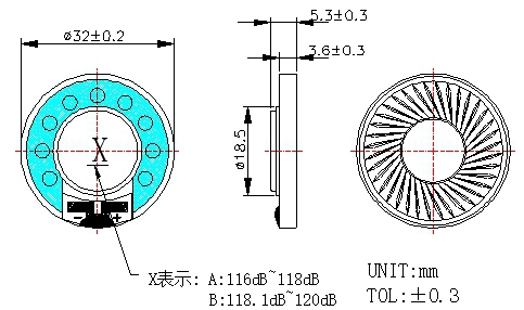 32mm mini Headphone Speaker SM32R013-B-F Structure Diagram