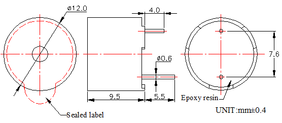 Active Magnetic Buzzer MCW12095-5V-2300-F Structure Diagram