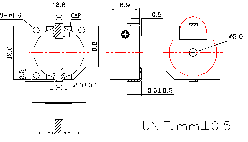 Active Magnetic Buzzer MCW1313070-5V-2400-F Structure Diagram