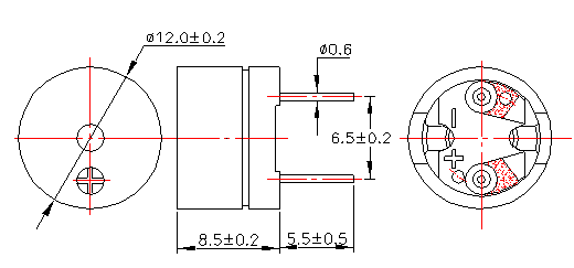 Passive Magnetic Buzzer MD12085-42R1.5V-2048-F Structure Diagram