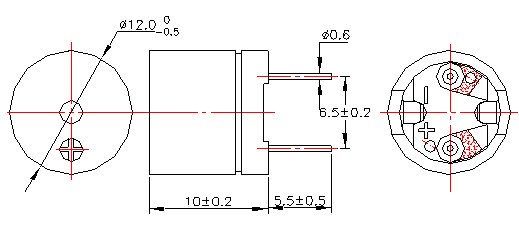 Passive Magnetic Buzzer MD12100-6R-2700-F Structure Diagram